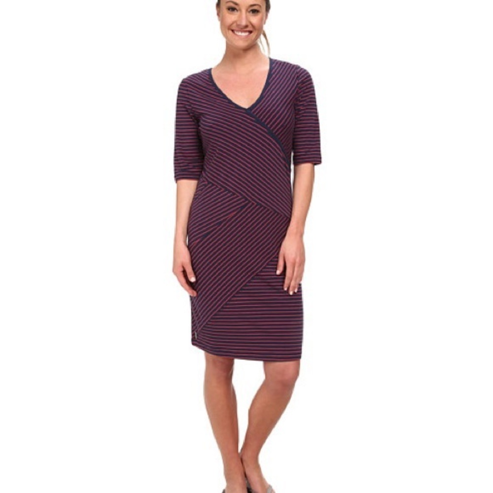 Lole Navy and Pink Striped V-Neck Top